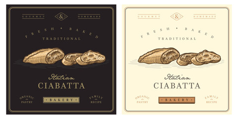 Ciabatta bakery logo vintage illustration - obrazy, fototapety, plakaty