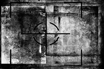 Crosshair sign on old grungy surface. Rifle scope symbol. Target mark. Grunge monochrome illustration