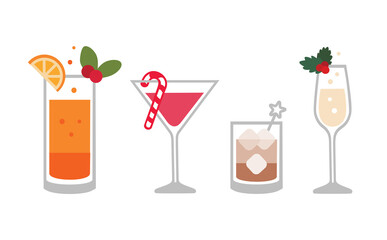 Winter drinks cocktail set - isolated vector graphic illustration