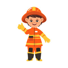 Cheerful Boy Depicting Firefighter Profession Vector Illustration