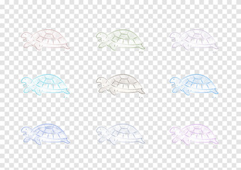 A set of turtle cartoon for global warming isolated on transparency background, watercolor vectors