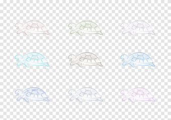 A set of turtle cartoon for global warming isolated on transparency background, watercolor vectors