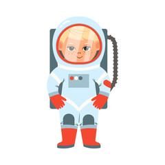 Cheerful Boy in Spacesuit Depicting Astronaut Profession Vector Illustration