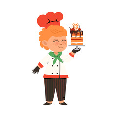 Funny Boy in Chef Uniform Engaged in Cook Occupation Vector Illustration