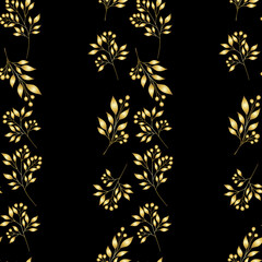 Seamless pattern golden plants flowers leaves vector illustration