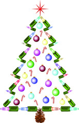 Creative vector illustration of a Christmas tree outlined in Christmas lights and pine cone for the stump