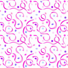seamless pattern, stylized ribbons and colorful confetti