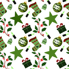Seamless Christmas pattern in vector with Christmas objects