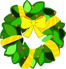 Vector illustration of a wreath with yellow ribbon and a bow