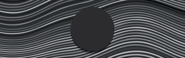 Abstract black and grey wavy background with circle in the center for text, advertising or design. Vector illustration