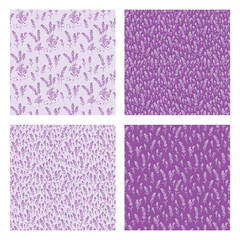 Set of cute floral seamless patterns.  Brushes of lavender flowers for textile, wallpapers, gift wrap, covers and scrapbook. Dark purple background. Vector.