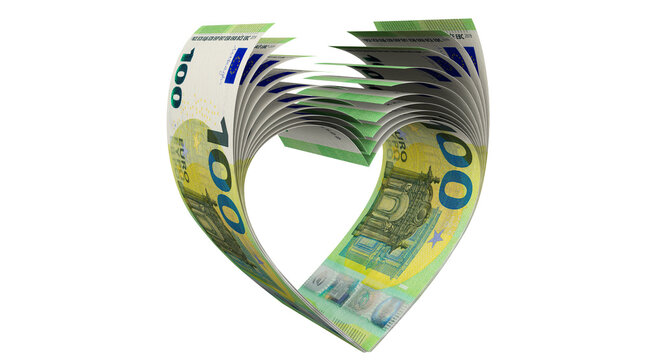 Viele 100 Euroscheine in Herzform