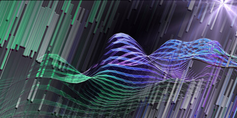Obraz premium Abstract background with blurred lines. Quantum cryptography concept. Analytics algorithms data. Banner for business, science and technology.