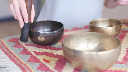 Woman meditating. young woman doing yoga exercise at home for stress relief relaxing from work.