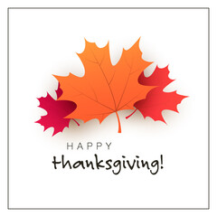 Happy Thanksgiving Card Layout, Design Template with Scattered Fallen Autumn Leaves