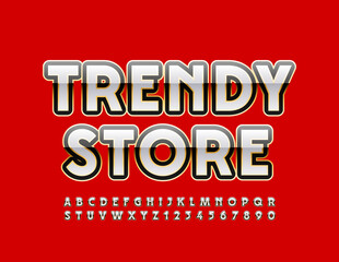 Fototapeta na wymiar Vector elegant emblem Trendy Store. Modern creative Font. Glossy stylish Alphabet Letters and Numbers set