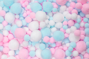 White, pink and blue soft pompons.