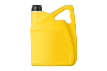 Yellow oil plastic canister with black cap. Isolated on white.