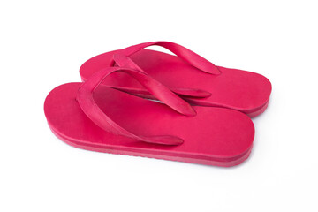 Red sponge shoes on white background.