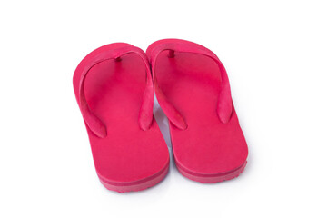 Red sponge shoes on white background.