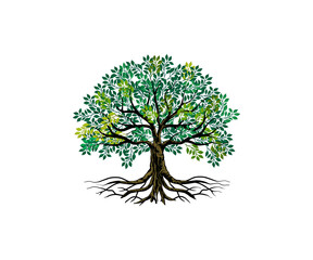 Tree and roots vector, tree with round shape