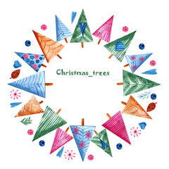 Obraz premium Gift frame with Christmas attributes. New Year's toys. Balls, trees, snowflakes.