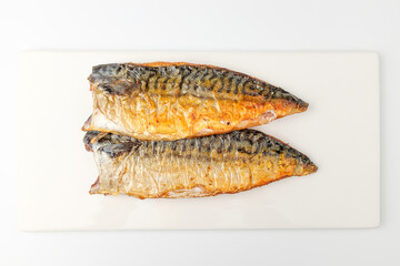 Grilled mackerel on white background
