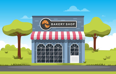 Showcase Bakery Shop Food Store Facade Street Cartoon Illustration