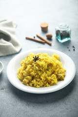 Delicious rice with spices in a bowl