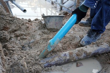 Digging spade polyvinyl chloride (PVC) used to dig the ground near the power lines to prevent...