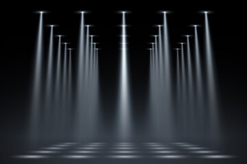 Black hall with light rays effect