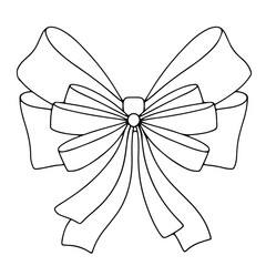 Gift  bow, beautiful bow, present card package and decoration. Ribbon for birthday, valentine surprise. Vector line art bow illustration isolated on white background