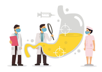 Team of doctors diagnose human stomach.