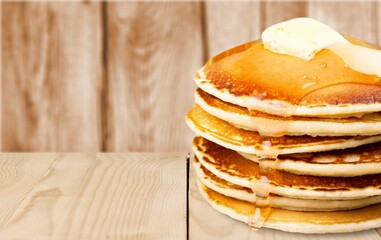 Stack of delicious pancakes, homemade breakfast