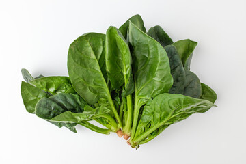 Raw spinach on white background