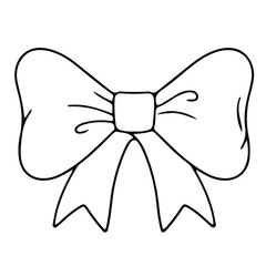 Gift  bow, beautiful bow, present card package and decoration. Ribbon for birthday, valentine surprise. Vector line art bow illustration isolated on white background