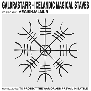 vector icon with Icelandic magical staves Aegishjalmur. Symbol symbol means and is used for protect the warior and prevail in battle 