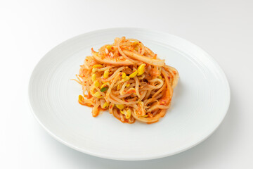 Tossed bean sprouts on a white background