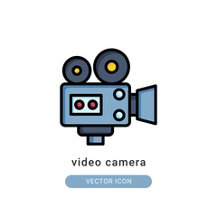 Fototapeta premium video camera icon vector illustration. video camera icon lineal color design.