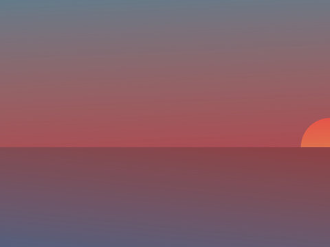   Vector art poster with minimalistic concept. A simple image of Sunset in the ocean by evening. Graphic image with gradients. Illustration is great for notebook or book cover, web banner with creatio