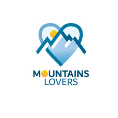 Mountains and heart logo design concept. Suitable for Mountain tourism companies, guides services, clubs etc.