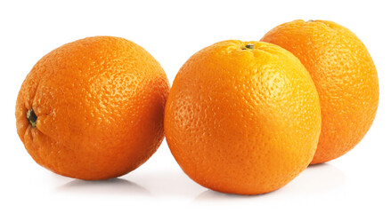 A group of fresh oranges isolate on a white background. Side view