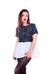 young pretty caucasian woman posing emotional isolated on white background, beauty people lifestyle concept