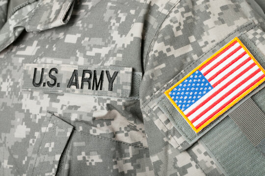 US flag and U.S. ARMY patch on military uniform