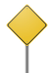 Blank yellow road sign isolated on white background. 3D illustration