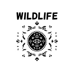 Cool abstract ancient symbol with wildlife typography, illustration for poster, sticker, or apparel merchandise.With tribal and hipster style.
