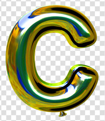 Letter glossy C balloon font. 3d illustration 
