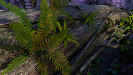 3D Rendering Night Forest