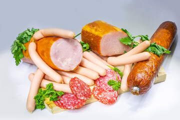 Smoked meat and sausages salami