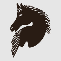 Drawing of the head and part of the body of a horse on a white background. Logo or tattoo. Vector illustration